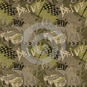 Abstract seamless cars pattern for boy on background. Childish style wheel auto repeated backdrop