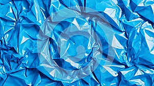 Abstract seamless cellophane horizontal background. Glossy crumpled texture, rich bright blue color