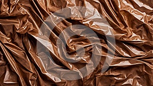 Abstract seamless cellophane horizontal background. Glossy crumpled texture, rich brown color