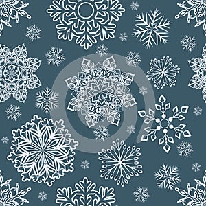 Abstract seamless Christmas snowflake pattern.