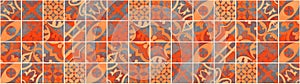 Abstract seamless colorful gray red orange patchwork mosaic concrete cement tiles wall wallpaper pattern texture background banner