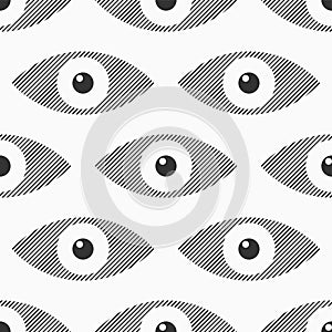 Abstract seamless eyes pattern. Stylized eye shapes with diagonal stripes