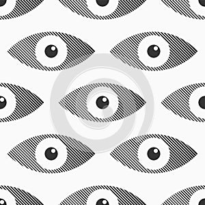 Abstract seamless eyes pattern. Stylized eye shapes with vertical stripes