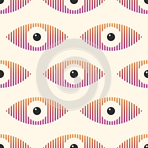 Abstract seamless eyes pattern. Stylized eye shapes with vertical stripes