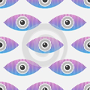 Abstract seamless eyes pattern. Stylized eye shapes with vertical stripes