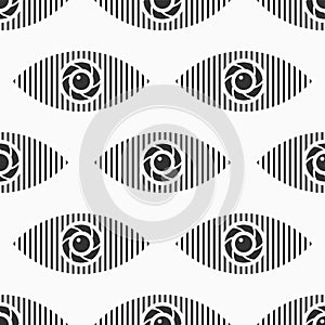 Abstract seamless eyes pattern. Stylized eye shapes with vertical stripes