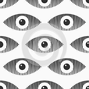 Abstract seamless eyes pattern. Stylized eye shapes with vertical stripes