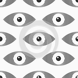 Abstract seamless eyes pattern. Stylized eye shapes with vertical stripes