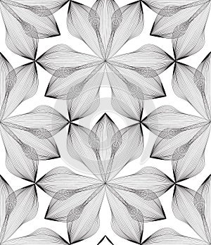 Abstract seamless floral line pattern. Arabic line ornament with flower shapes.