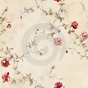 Abstract seamless floral pattern with red roses flowers. Floral design backdrop. AI illustration. For background