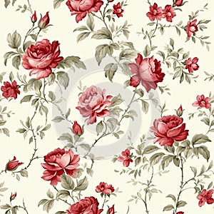 Abstract seamless floral pattern with red roses flowers. Floral design backdrop. AI illustration. For background