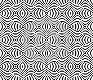 Abstract Seamless Geometric Circles and Hexagons Pattern