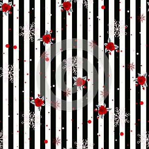Abstract Seamless geometric Horizontal striped pattern with black and white stripes flower and snowflake. Vector illustration. eps