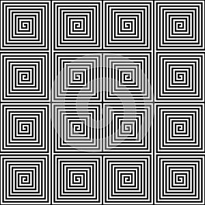 Abstract seamless geometric pattern background. Square spiral maze in black and white. Vector illustration