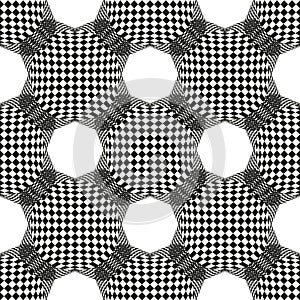 Abstract seamless geometric pattern with chess field and Hexagon Pattern. Vector Monochrome Background