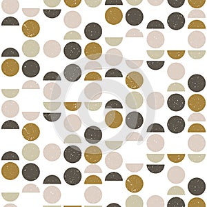 Abstract seamless geometric pattern with circles and semicircles in scandinavian style.