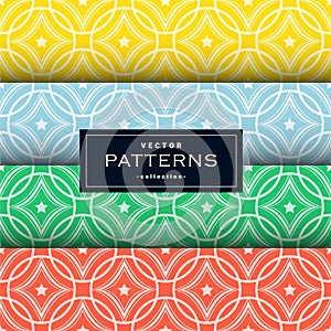 Abstract seamless geometric patterns set in four colors