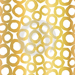 Abstract Seamless Gold Foil Background with Golden metallic Circles, Vector Repeating Pattern with Round paper cut shapes Elegant