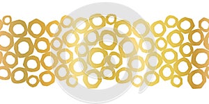 Abstract Seamless Gold Foil Border with Golden metallic Circles, Vector Repeating Pattern horizontal with Round paper cut shapes