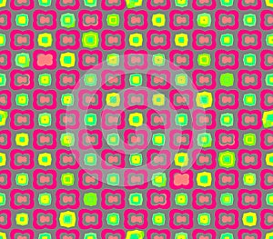 Abstract seamless gray background pink flowers and yellow squares