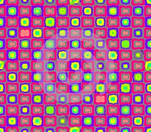 Abstract seamless gray background pink flowers and yellow squares