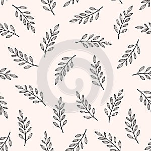 Abstract seamless hand drawn floral texture, leaves motive