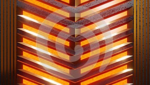 Abstract seamless loop of 3D renders metallic structure. Brown and orange neon abstract futuristic hi-tech background seamless