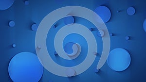 Abstract seamless loop of blue circle shapes with moving shadow. Blue color circles in motion. Abstract shining light background.