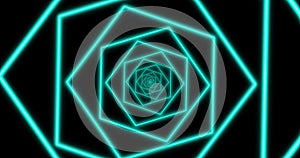 Abstract seamless loop blue neon geometric video with pentagons.