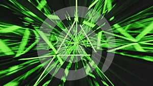 Abstract seamless loop green laser triangle tunnel. Background Futuristic Tunnel with reflection