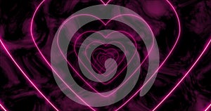 Abstract seamless loop pink neon sci-fi futuristic tunnel in heart form