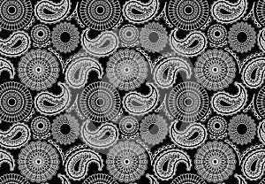 Abstract Seamless Mandala Pattern on Black