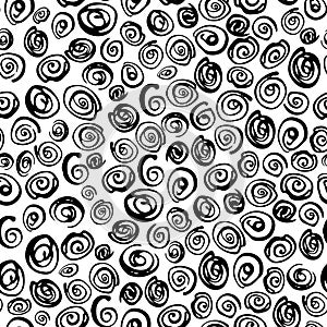 Abstract seamless monochrome pattern with hand drawn squiggles. Ink illustration. Black and white photo