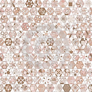 Abstract seamless mosaic pattern. Vector monochrome texture of geometric objects in pink colors for fabric, fabric, fabric, paper