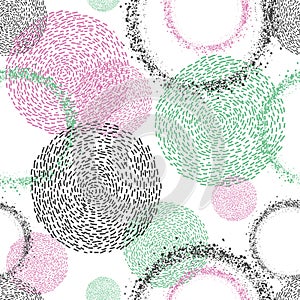 Abstract seamless pattern with asymmetric circles of different sizes