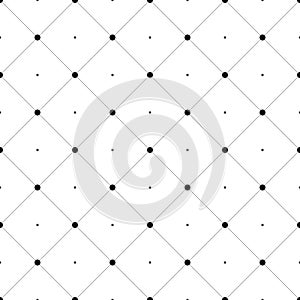 Abstract seamless pattern background. Regular diagonal grid of solid lines with dots in the cross points. Vector