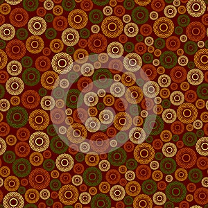 Abstract seamless pattern, background. Uniformly distributed disjoint geometric elements of different sizes. Colored rings with a photo