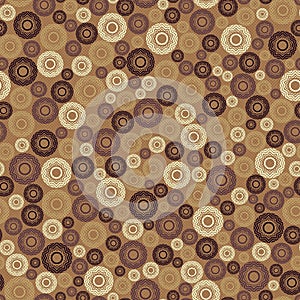 Abstract seamless pattern, background. Uniformly distributed disjoint geometric elements of different sizes. Colored rings with a photo