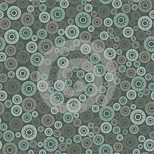 Abstract seamless pattern, background. Uniformly distributed disjoint geometric elements of different sizes. Colored rings with a