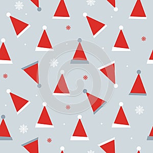 Abstract Seamless Pattern Background with Winter Christmas Hat. Vactor Illustration