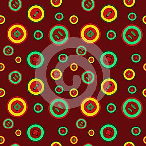 Abstract seamless pattern with buttons on burgundy background