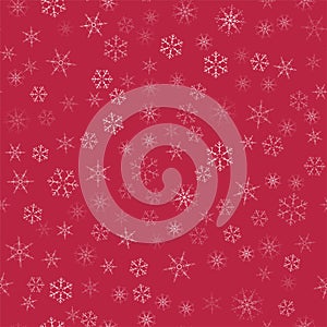 Abstract seamless pattern Christmas background of snowflakes on a red. For design of cards, invitations, greeting for the new year