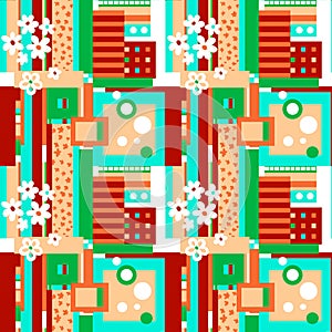 Abstract seamless pattern with colored blocks Geometry and Floral