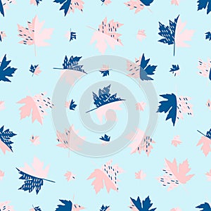 Abstract seamless pattern with colorful leaves. Beautiful textile or paper print. Vector illustration. Modern cute background