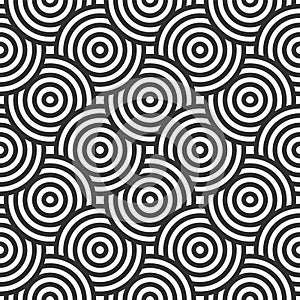 Abstract seamless pattern. Concentric circles. Intersecting repeating circles vector background