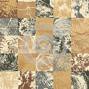 Abstract seamless pattern consisting of square wood saw cuts