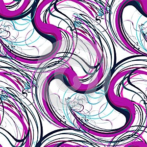 Abstract seamless pattern of curvy lines in dramatic color palette.