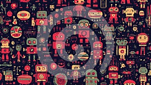 Colorful robot pattern on a dark background