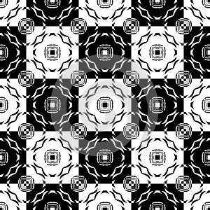 Abstract seamless pattern with decorative geometric  elements. Black and white ornament. Modern stylish texture repeating. Great