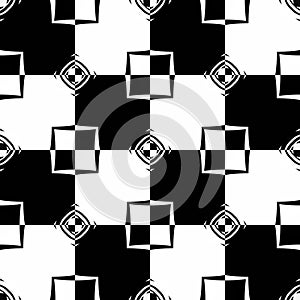 Abstract seamless pattern with decorative geometric  elements. Black and white ornament. Modern stylish texture repeating. Great